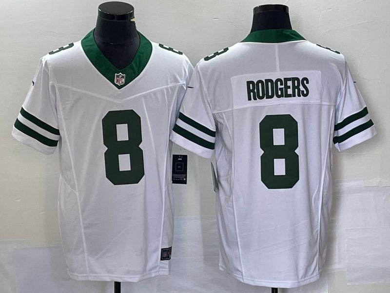 Men New York Jets 8 Rodgers White Nike Throwback Player Game NFL Jersey
